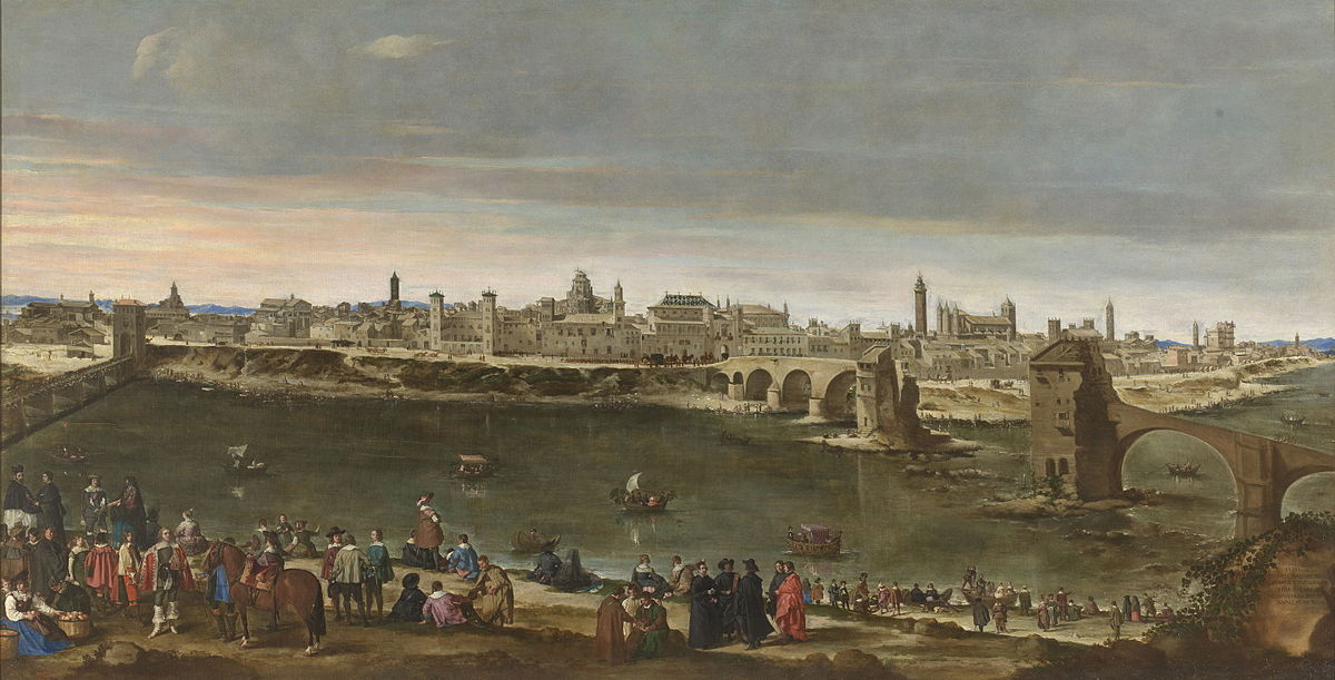 Vista de la Ciudad de Zaragoza - Lienzo al óleo de Juan Bautista Martínez del Mazo, yerno de Velázquez, pintado en 1647, que se conserva en el Museo del Prado Vista de la Ciudad de Zaragoza - Lienzo al óleo de Juan Bautista Martínez del Mazo, yerno de Velázquez, pintado en 1647, que se conserva en el Museo del Prado