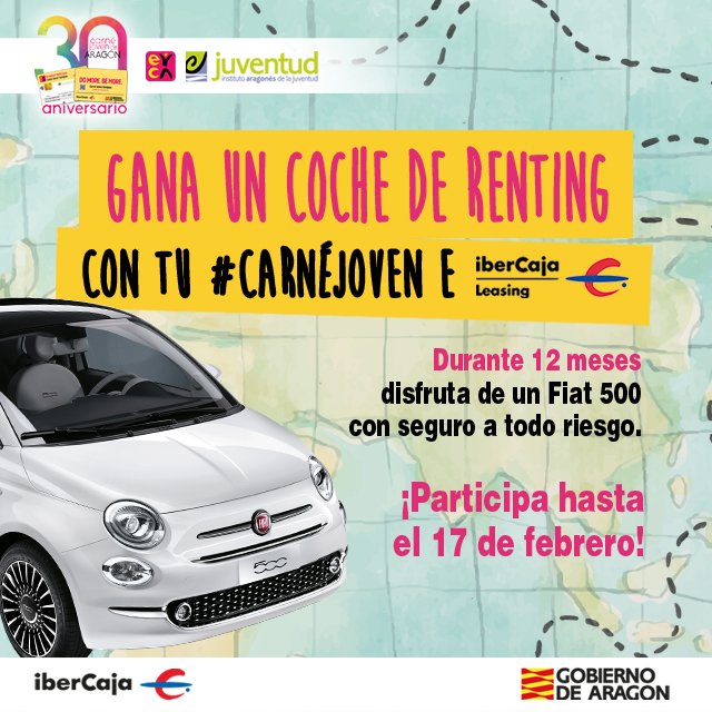 Conducir un Fiat 500 - Participa en el sorteo y gana un Fiat 500 de renting durante un año con todo pagado gracias al CJE de Aragón