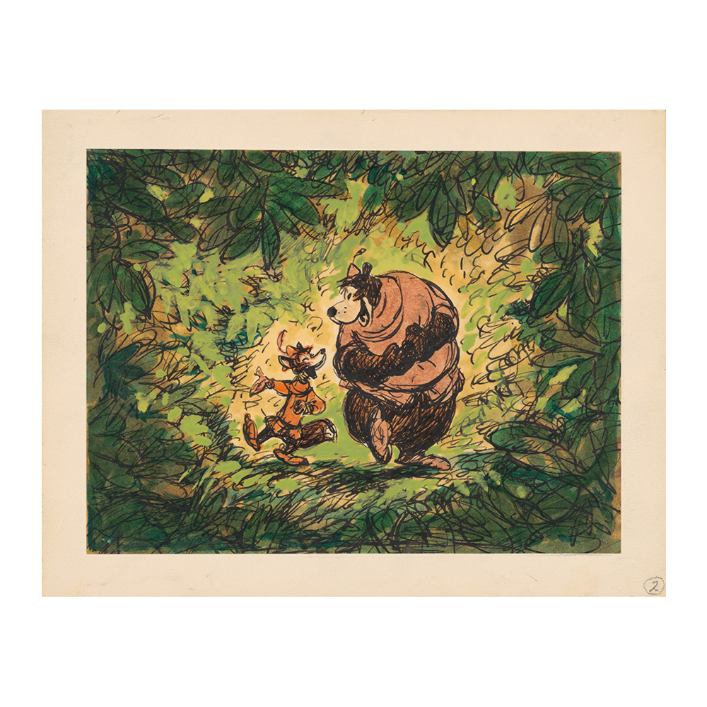 Exposición de Disney en Zaragoza - Foto de CaixaForum - Robin Hood, 1973. Artista del estudio Disney. Estudio para la dirección de arte. Disney enterprises Inc