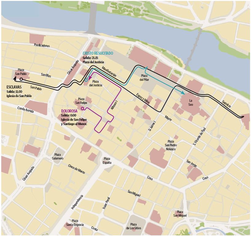 Programa de Semana Santa en Zaragoza 2019 - Recorridos Procesiones y vía crucis Sábado Santo 20 de abril de 2019 en Zaragoza