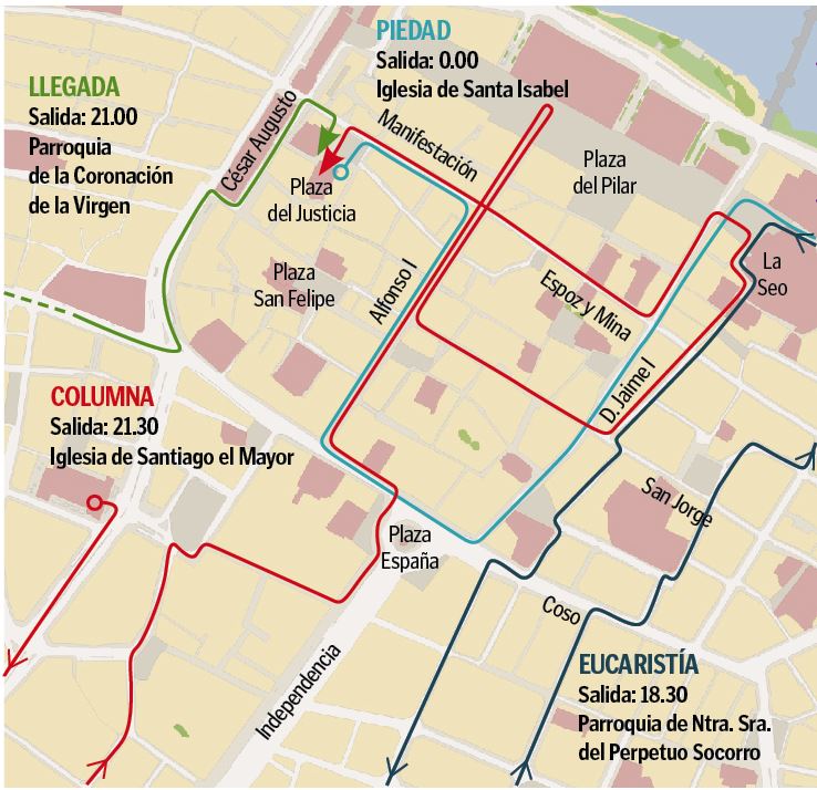 Imagen subida a Zaragoza Ciudad - Programa de Semana Santa en Zaragoza 2019 Recorridos procesiones y va crucis Jueves Santo noche 18 de abril de 2019 en Zaragoza