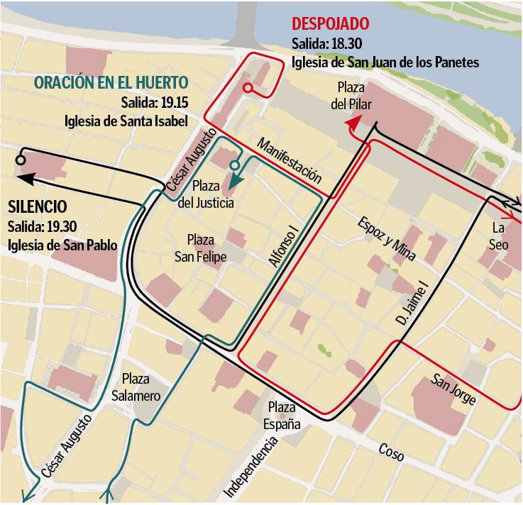 Programa de Semana Santa en Zaragoza 2019 - Recorridos procesiones y vía crucis Jueves Santo tarde pronto 18 de abril de 2019 en Zaragoza