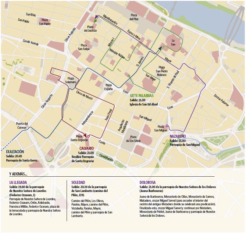 Programa de Semana Santa en Zaragoza 2019 - Recorridos procesiones y vía crucis Lunes Santo 15 de abril de 2019 en Zaragoza