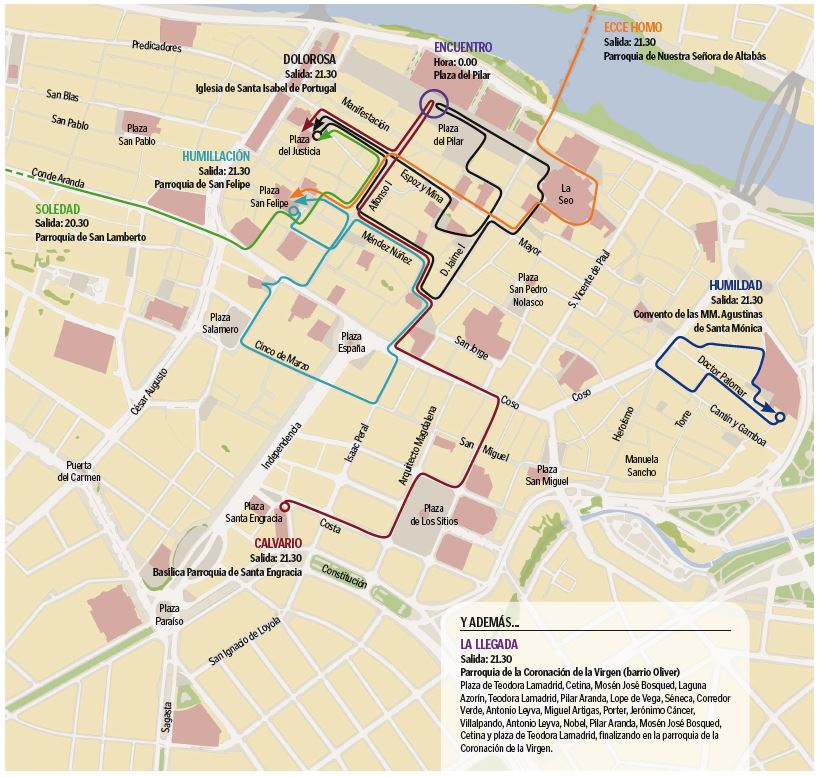Programa de Semana Santa en Zaragoza 2019 - Recorridos procesiones y vía crucis Miércoles Santo 17 de abril de 2019 en Zaragoza