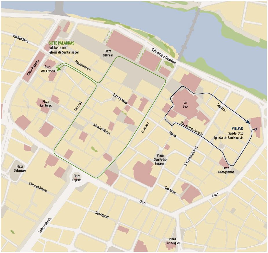 Programa de Semana Santa en Zaragoza 2019 - Recorridos procesiones y vía crucis Viernes Santo 19 de abril de 2019 en Zaragoza